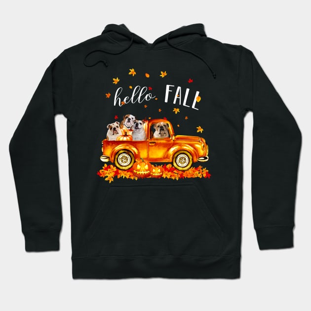 Bulldogs Hello Fall - Bulldogs In Car Pumpkin Halloween T-shirt Bulldogs Autunm Gift Hoodie by kimmygoderteart